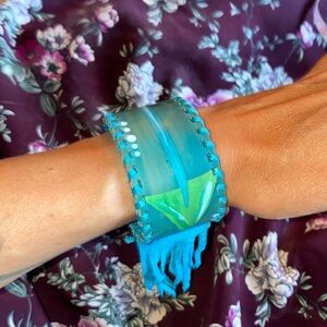 Hand painted leather cuff bracelet
